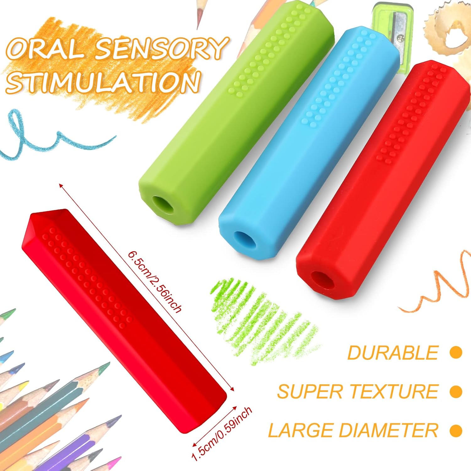 Buy now Eersida 6 Pieces Sensory Chew Pencil Toppers Set Chewable Pencil Toppers Chew Toys for Sensory Kids Boys and Girls, Oral Motor Needs(Red, Blue, Green) at indiglob india