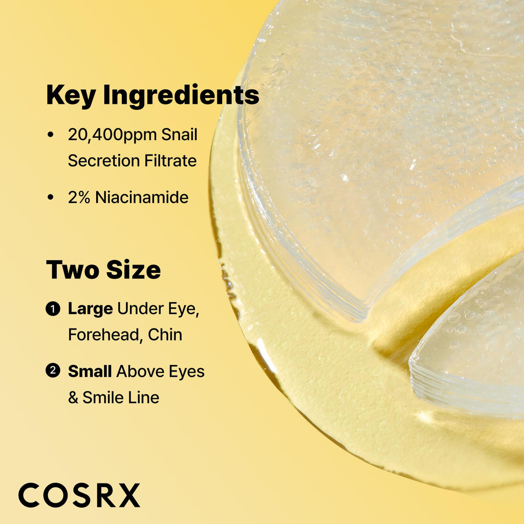 Buy now COSRX Advanced Snail Hydrogel Eye Patch (60pc), Gel Serum Mask, Puffy Under Eye Treament, Fine Lines, Refresh, Hydrate, Korean Skin Care at indiglob india