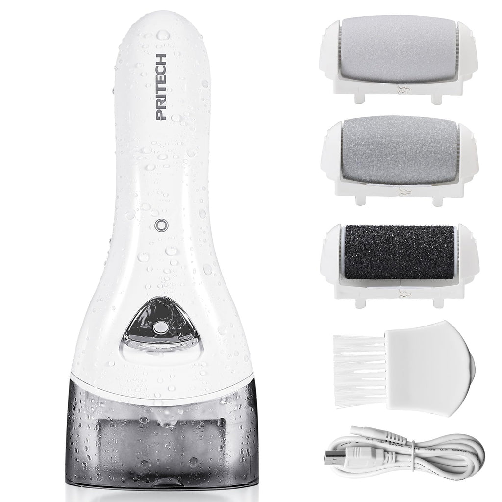 Electric Foot Callus Remover, Rechargeable Foot File for Dead Skin Care | Portable Electronic Pedicure Kit, Waterproof Hard Skin Scraper Tool with 3 Roller Heads for Cracked Heels & Home Spa
