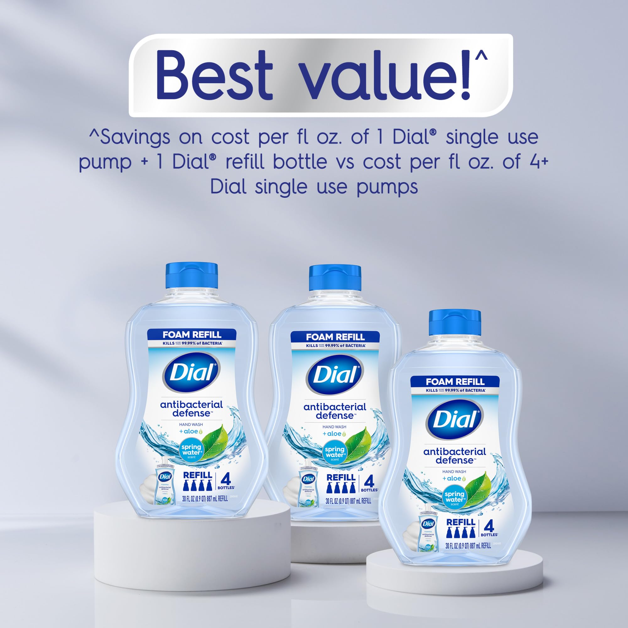 Dial Antibacterial Defense Foaming Hand Soap + Aloe, Spring Water Scent, 30 Fl Oz Hand Soap Refill (4 Pack), Dermatologist-Tested, Gentle on Skin