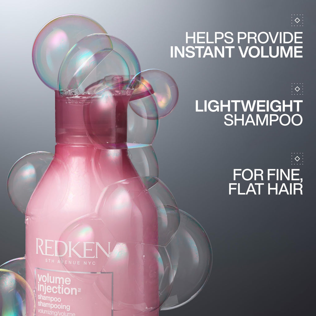 Redken Volume Injection Shampoo For Fine Hair - Adds Lift & Body, Volumizing & Detangling Without Weighing Down, Paraben Free