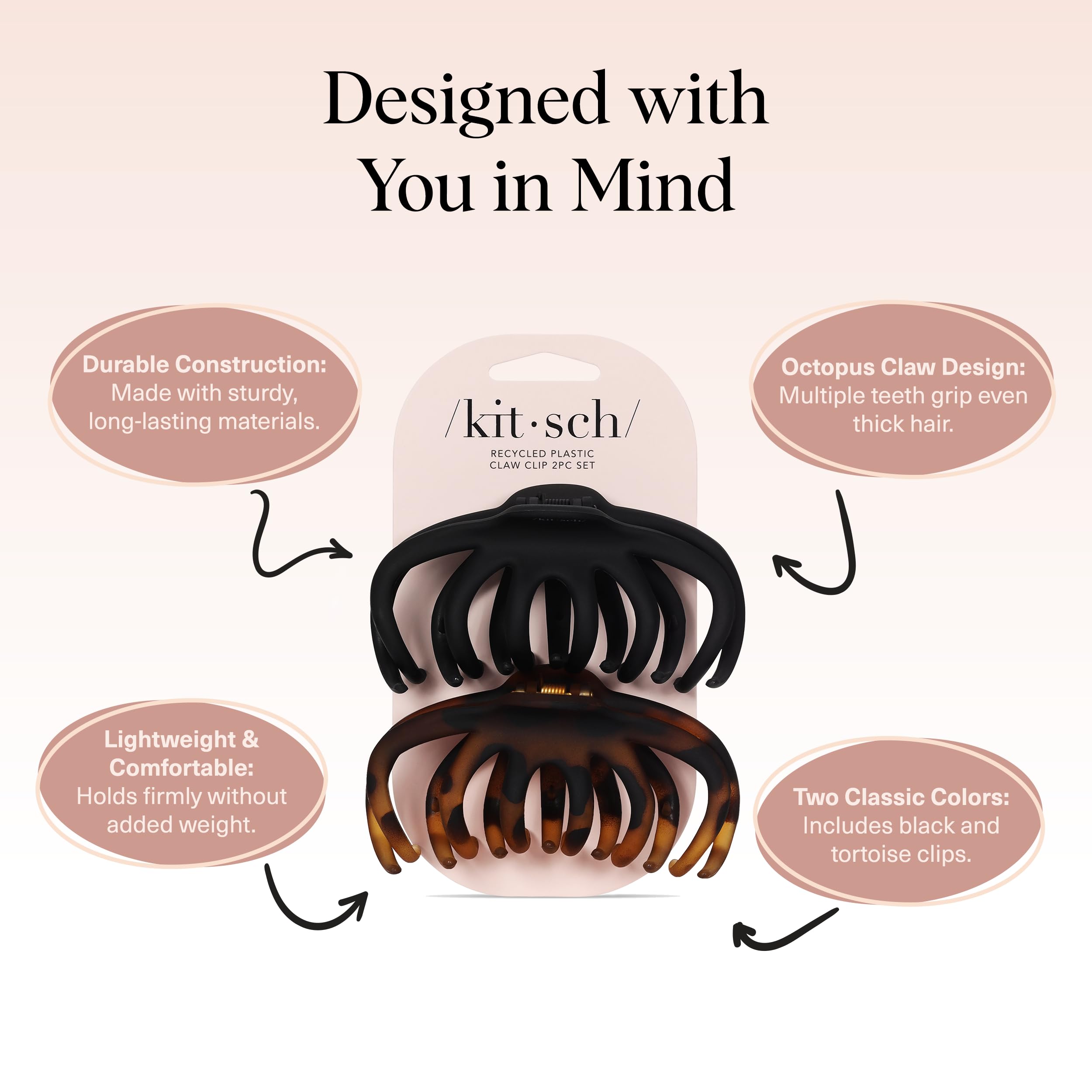 Buy now Kitsch Medium Claw Clips for Women - Strong Hold & Stylish Glossy Puffy Design Hair Accessories | Half-Up or Full Updos | Ideal Gifts for Women - 2pc Set, Black & Tort at indiglob india