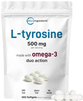 Micro Ingredients L-Tyrosine 500 mg Per Serving with Omega-3, 360 Softgels