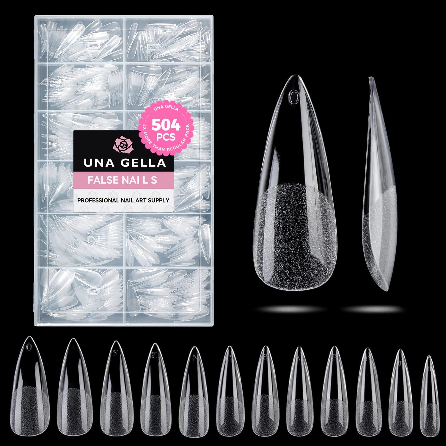 Buy now UNA GELLA Almond Gel Nail Tips, 504PCS Pre Etched Clear Fake Nails Tips Medium Almond Shape - 12 Sizes Full Cover Soft Acrylic Press On Nail Extensions No C Curve Gift for Diy at Home at indiglob india