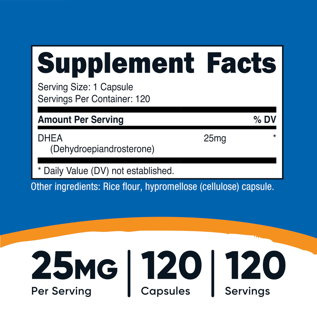 Nutricost DHEA 25mg, 120 Capsules, Gluten-Free, Soy Free Supplement | GMO-Free
