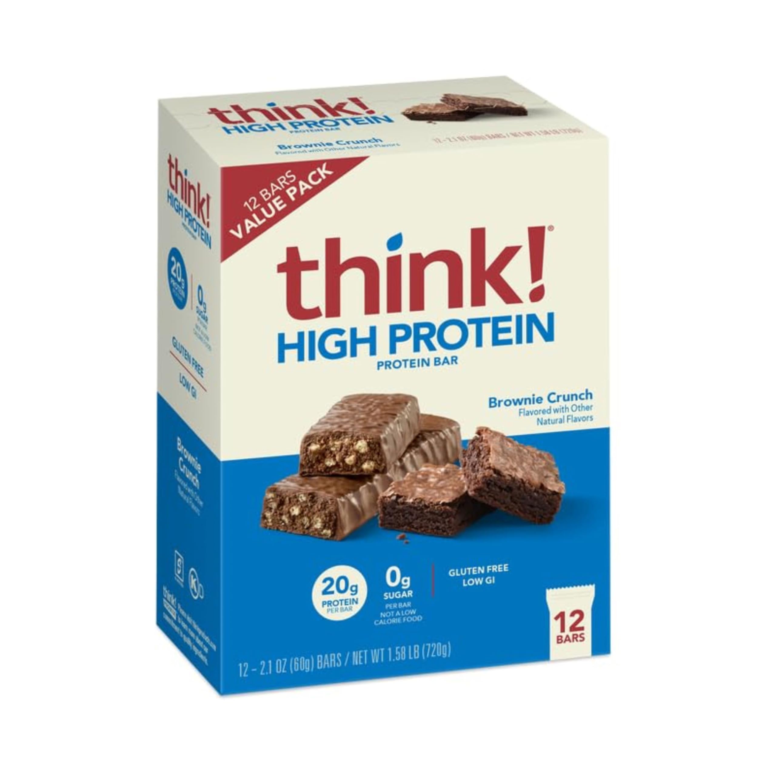 Buy now think! Protein Bars, High Protein Snacks, Gluten Free, Kosher Friendly, Creamy Peanut Butter, Nutrition Bars, 2.1 Oz per Bar, 12 Count (Packaging May Vary) Brownie Crunch 12 Count (Pack of 1) at indiglob india