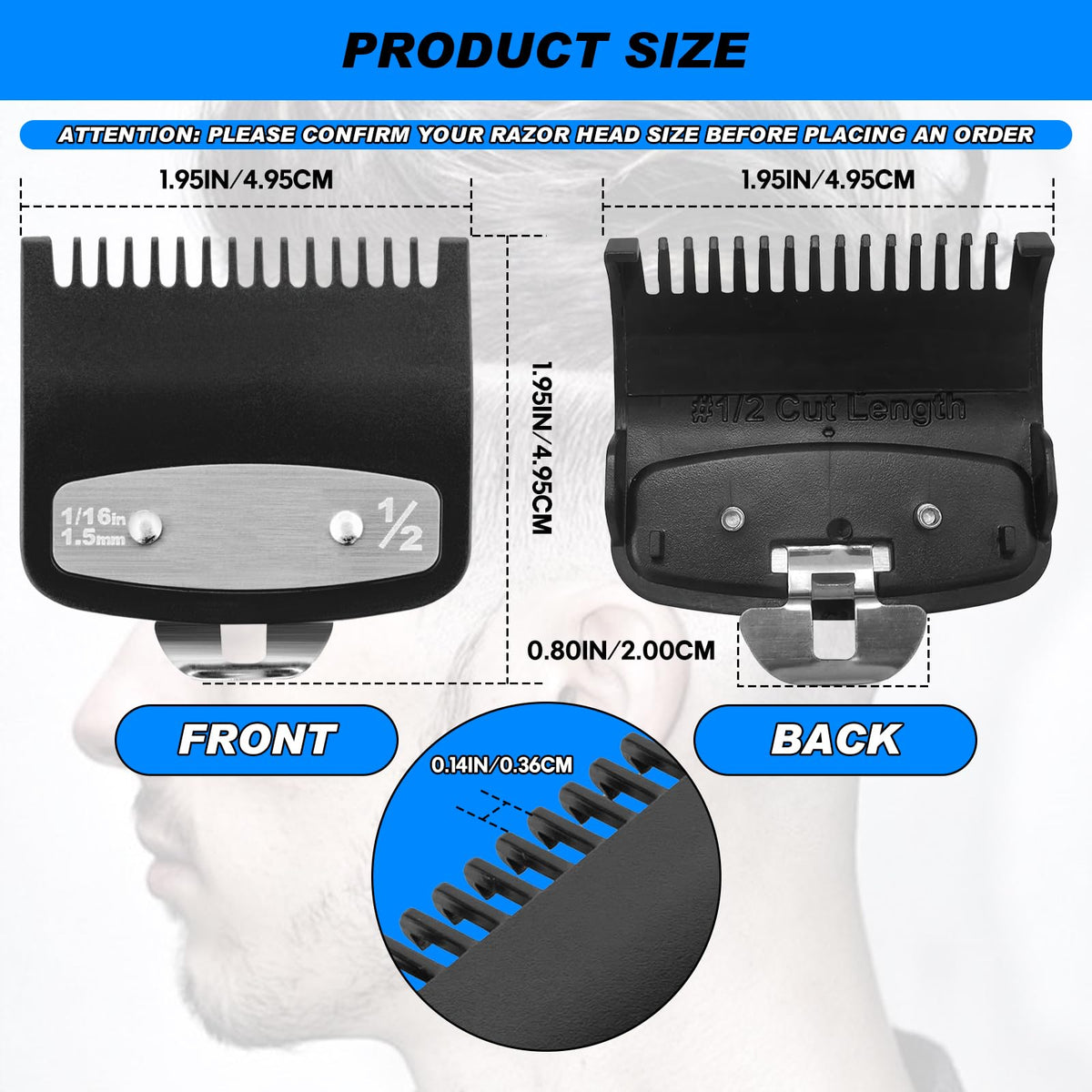 2 Pack Replacement for Wahl Clipper Guards Set Compatible with wahl 1/2 clipper guards,Metal Guide Comb Attachment 1/16" (1.5 mm), for Barbers and Stylists,Black ﻿