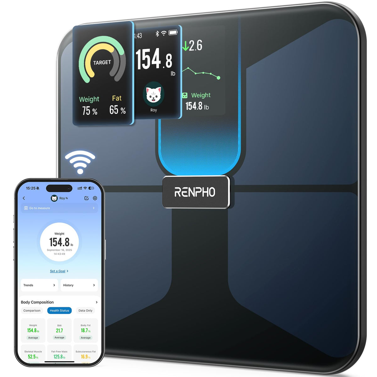 RENPHO Elis Evo Smart Scale, Wi-Fi & Bluetooth, Rechargeable, Body Fat