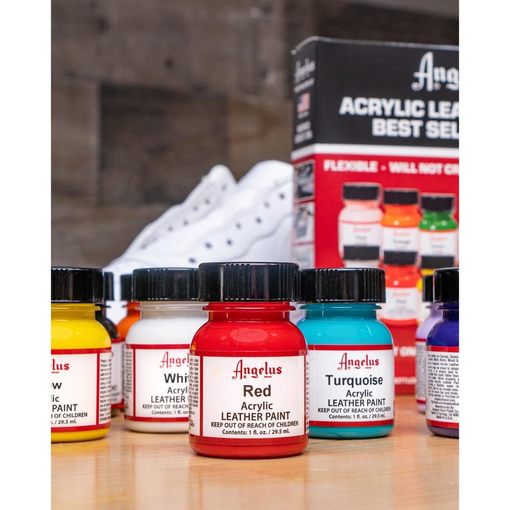 Angelus Acrylic Leather Paint, Best Sellers Kit, Flexible Paint For Shoes, Sneakers, Leather, Canvas, Furniture, and More - 12 Colors (1 oz Each)