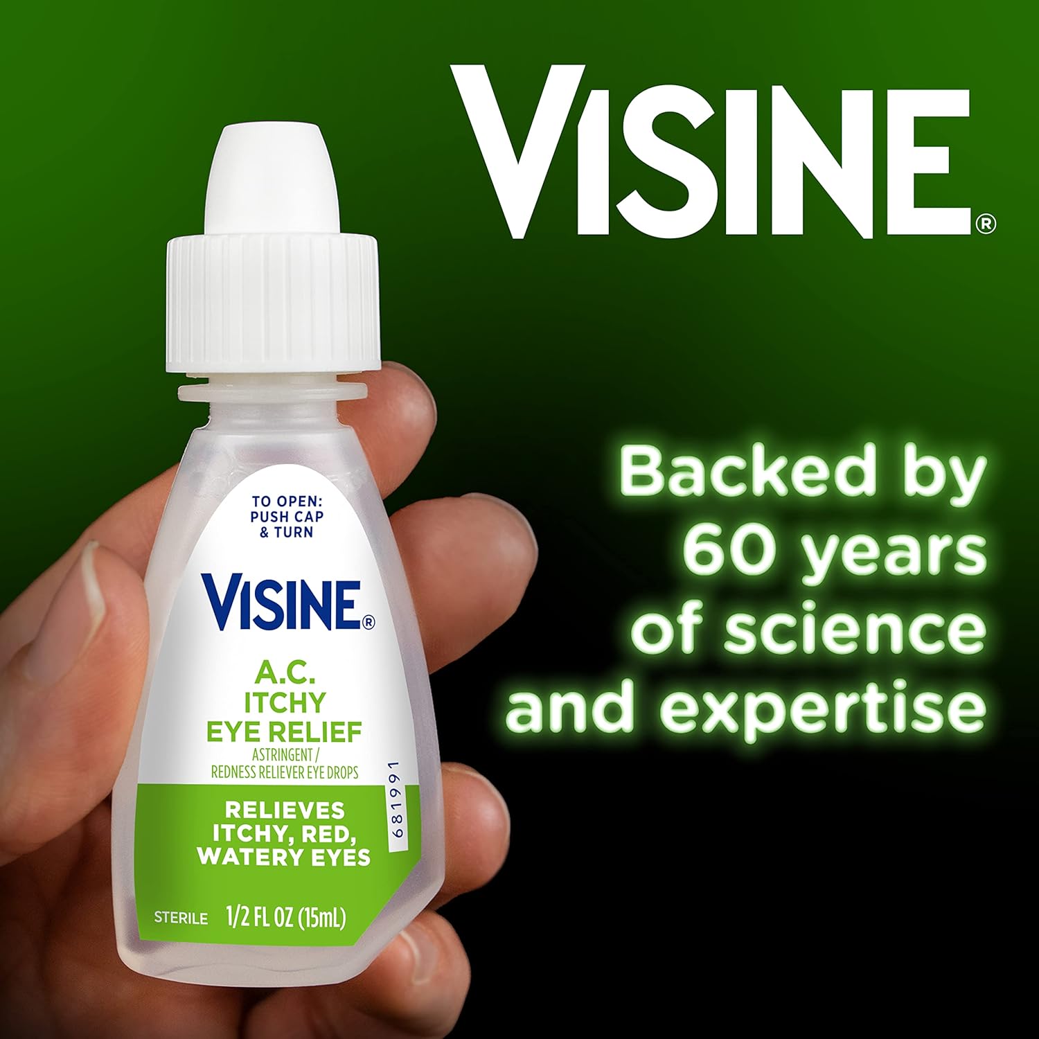 Buy now Visine A.C. Itchy Eye Relief Eye Drops with Zinc Sulfate & Tetrahydrozoline HCl, Eye Drop Treatment with Redness Reliever & Astringent for Itchy, Red, Watery & Irritated Eyes, 0.5 fl. oz at indiglob india