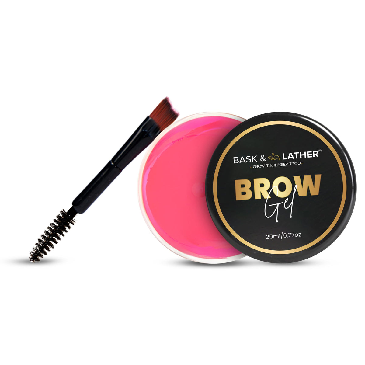 BASK & LATHER Stronghold 24-Hour Brow Gel – Clear Eyebrow Gel with Castor Oil, Argan Oil & Basil Leaf – Flake-Free, Waterproof, Smudge-Proof Eyebrow Setting for Thicker, Fuller Brows, 20mL
