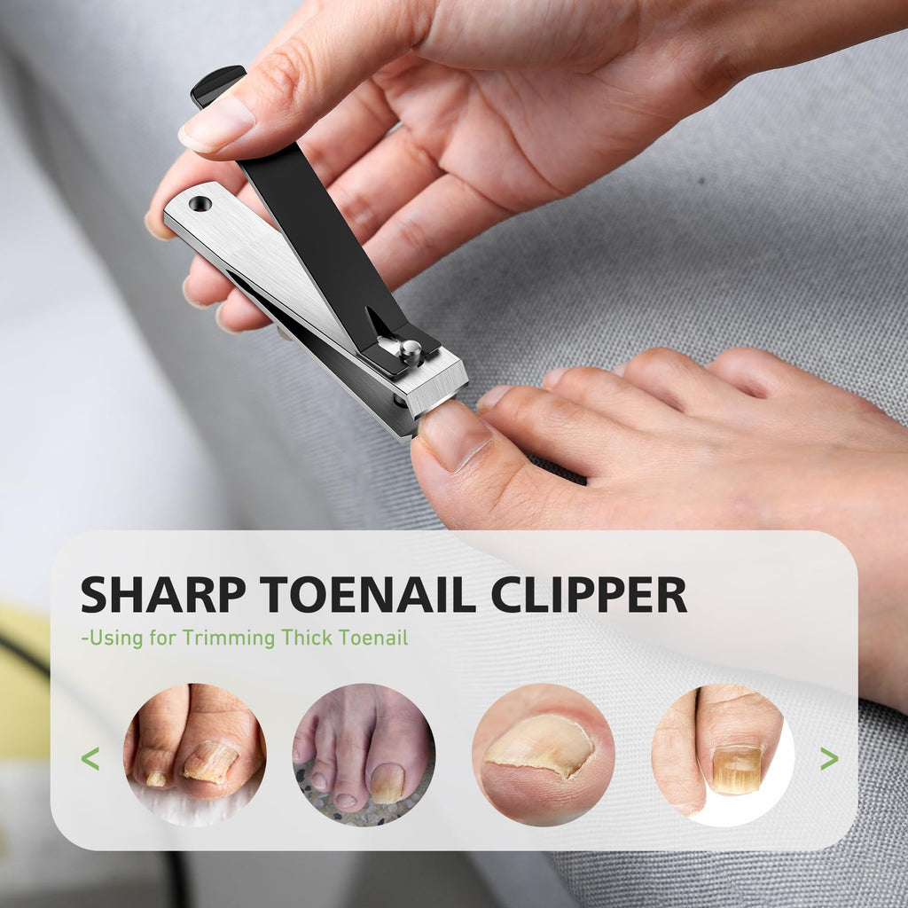 Heavy Duty Straight Blade Nail Clippers for Thick Toenails, Professional Stainless Steel Fingernail Toenail Clippers Trimmers - Thick Wide Jaw Toe Nail Clippings for Seniors, Men & Women - Black