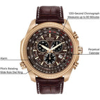 Buy now Citizen Men's Eco-Drive Weekender Brycen Chronograph Watch in Gold-tone Stainless Steel, Brown Leather strap (Model: BL5403-03X) at indiglob india