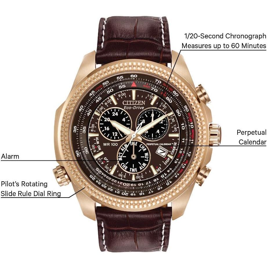 Buy now Citizen Men's Eco-Drive Weekender Brycen Chronograph Watch in Gold-tone Stainless Steel, Brown Leather strap (Model: BL5403-03X) at indiglob india