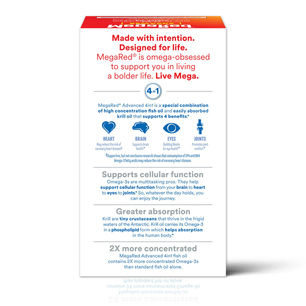 MegaRed Omega 3 Fish Oil & Antarctic Krill Oil Softgels for Brain, Heart, Joints & Eye Support, (80 Count Bottle), Concentrated Omega 3 Fatty Acid Supplement with EPA, DHA, Phospholipids