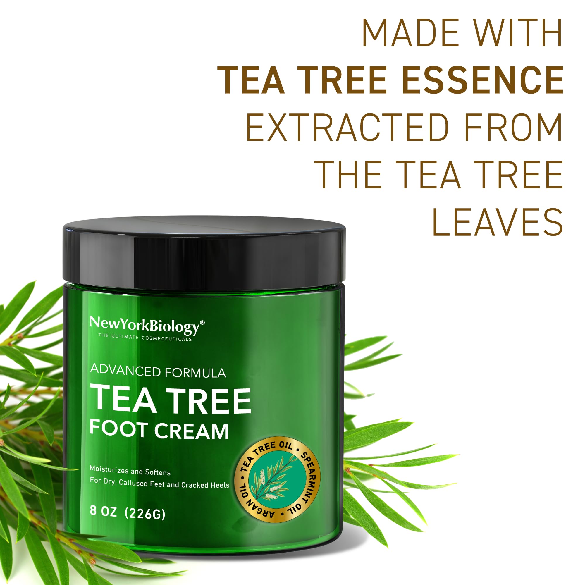 New York Biology Tea Tree Oil Foot Cream for Dry Feet and Rough Heels - Moisturizing Foot Cream - 8 oz