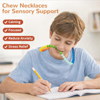 Chew Necklaces for Sensory Kids 2 Pack, One-Piece Silicone Sensory Chew Necklaces for Autism & ADHD, Chew Fidget Chewlry for Kids & Adults, Prevent Nail Biting Necklace for Toddler Boys & Girls