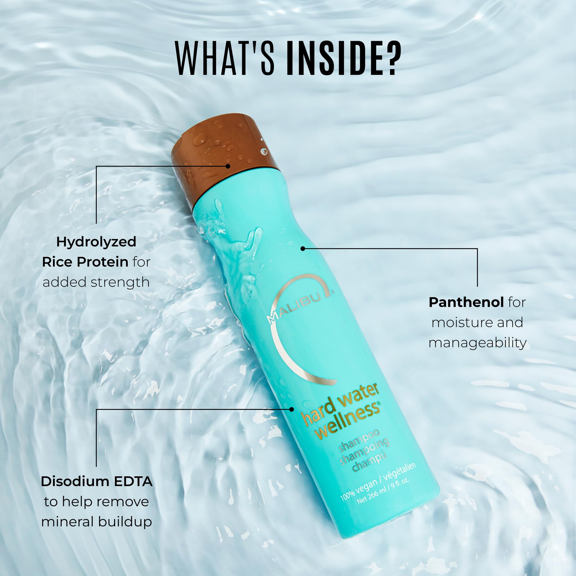 Malibu C Hard Water Wellness Shampoo - Hydrating, Sulfate-Free Hair Care for Hard Water - Removes Minerals and Buildup (9 oz) | Hydrating, Sulfate-Free Detox Shampoo for Hard Water, Gently Removes Minerals & Buildup, Vegan & Cruelty-Free Hair Care