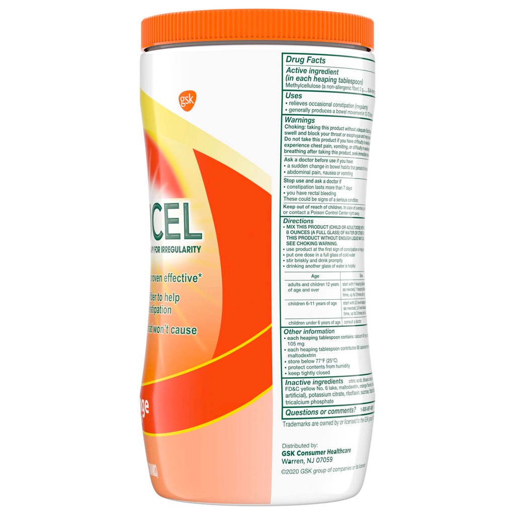 Citrucel Powder Fiber Therapy for Occasional Constipation Relief, 30 oz | Sugar Free, Methylcellulose Fiber Therapy for Irregularity That Won't Cause Gas, Orange Flavor