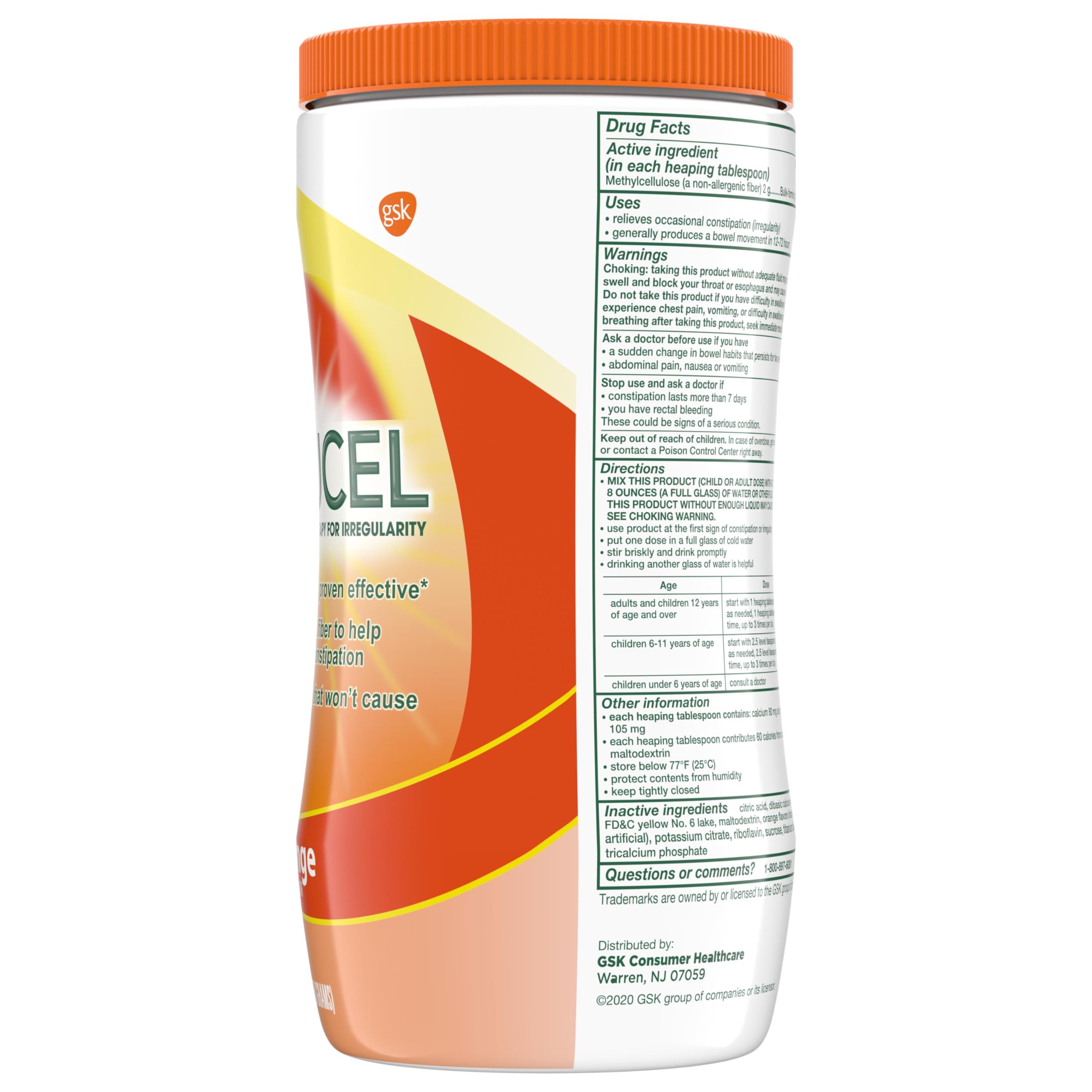 Citrucel Powder Fiber Therapy for Occasional Constipation Relief, 30 oz | Sugar Free, Methylcellulose Fiber Therapy for Irregularity That Won't Cause Gas, Orange Flavor