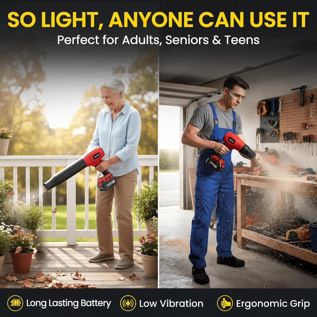 Bullseye Blower – Cordless Leaf Blower, Handheld Turbo Jet with 2 Batteries, 20V 350W Electric Air Power for Patio, Garage Cleaning and Car Drying – As Seen on TV