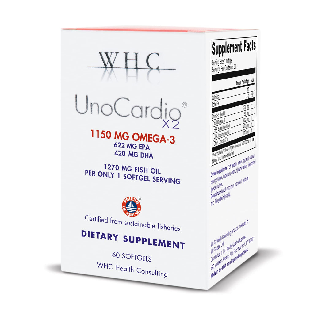 WHC UnoCardio X2 Omega-3 Fish Oil, 1150mg EPA/DHA, 60 Softgels