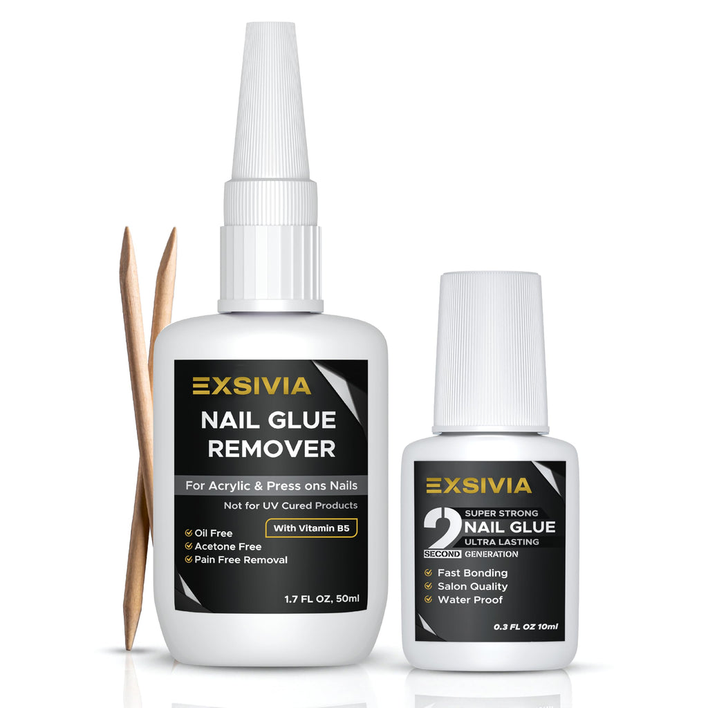 Super Strong 2nd Generation Nail Glue (10ml) & Acetone-Free Remover (50ml) with Cuticle Pushers, Essential Press-On Nail Kit, Quick Dry, Long-Lasting Bond, No UV Lamp Needed