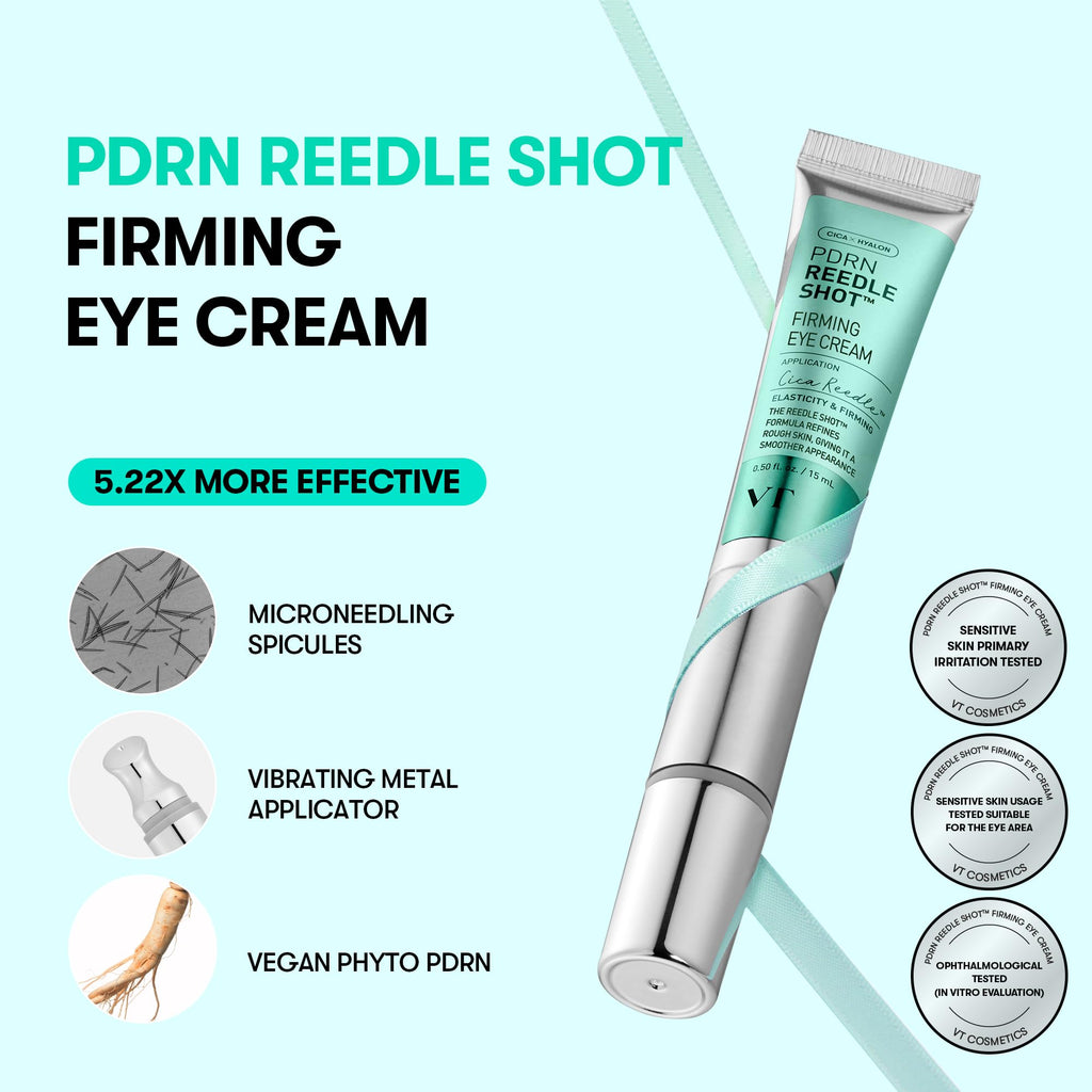 VT COSMETICS Reedle Shot Firming Eye Cream, 0.51 fl oz/15ml | 9-Peptide Complex, Bakuchiol & Hyaluronic Acid, Vibrating Metal Applicator for Puffiness, Fine Lines & Wrinkles