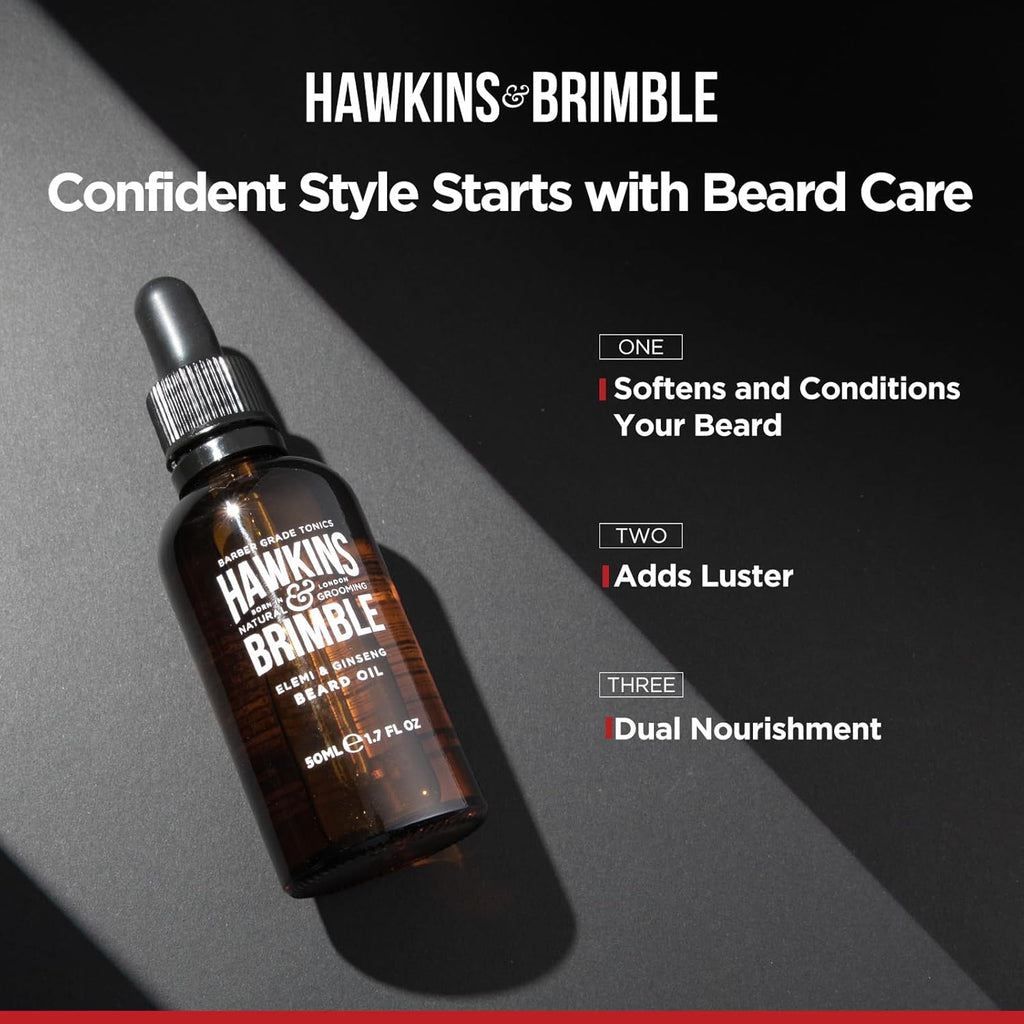 Buy now Hawkins & Brimble Beard Oil For Men Growth - Sandalwood Scent with Argan & Castor Oils, Shea Butter | Softens & Moisturizes, Promotes Healthy Beard Growth, 50ml at indiglob india