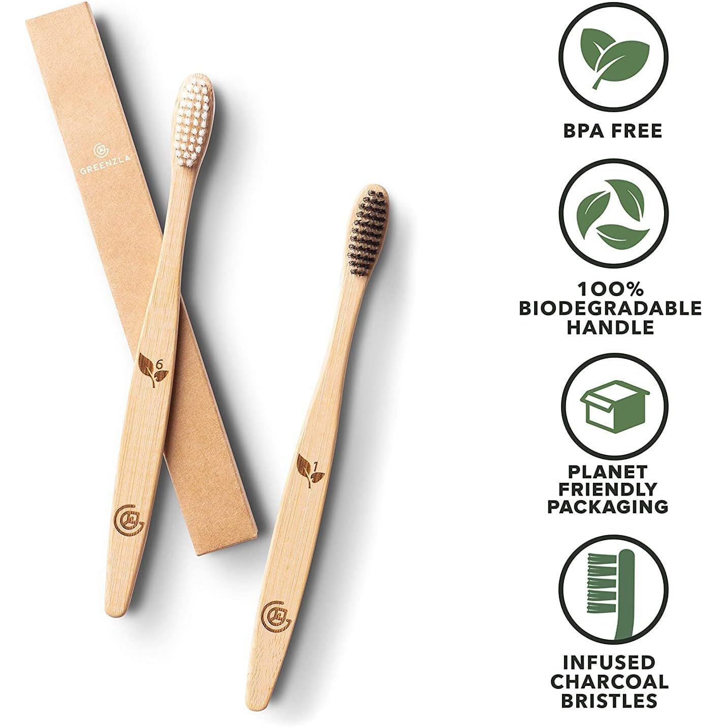 Buy now Greenzla Bamboo Toothbrushes for Adults â€“ 12 Pack Wooden Toothbrush Set with Charcoal-Infused Soft Bristles, Natural Oral Care for Daily Use at indiglob india
