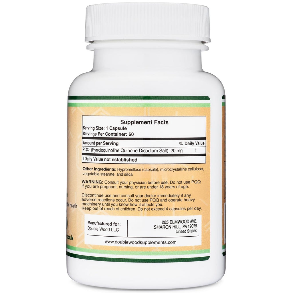 PQQ 20mg Pyrroloquinoline Quinone, Pairs with CoQ10, 60 Capsules