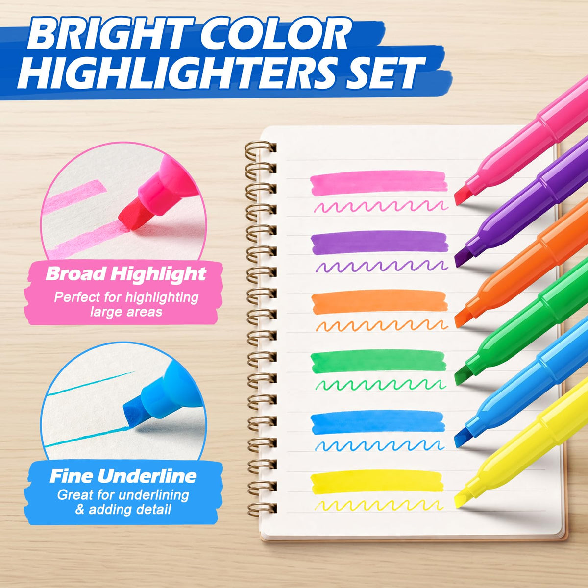 Jumlys 30 Pack Highlighters in 6 Assorted Colors, Bright With Soft Chisel Tips, No Bleed, Ideal for Office and School Supplies
