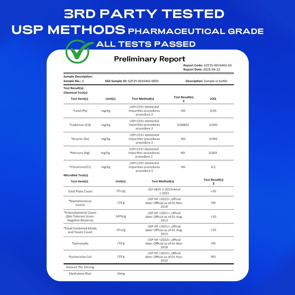 Bluesun Methylene Blue Drops 1% Pharmaceutical Grade - USA Made, Formaldehyde-Free, 3rd-Party Tested, USP Purity, GMO-Free, Alcohol-Free, COA included - 2 Fl Oz(60mL) Cobalt Blue Glass 10mg/mL, 2 Pack