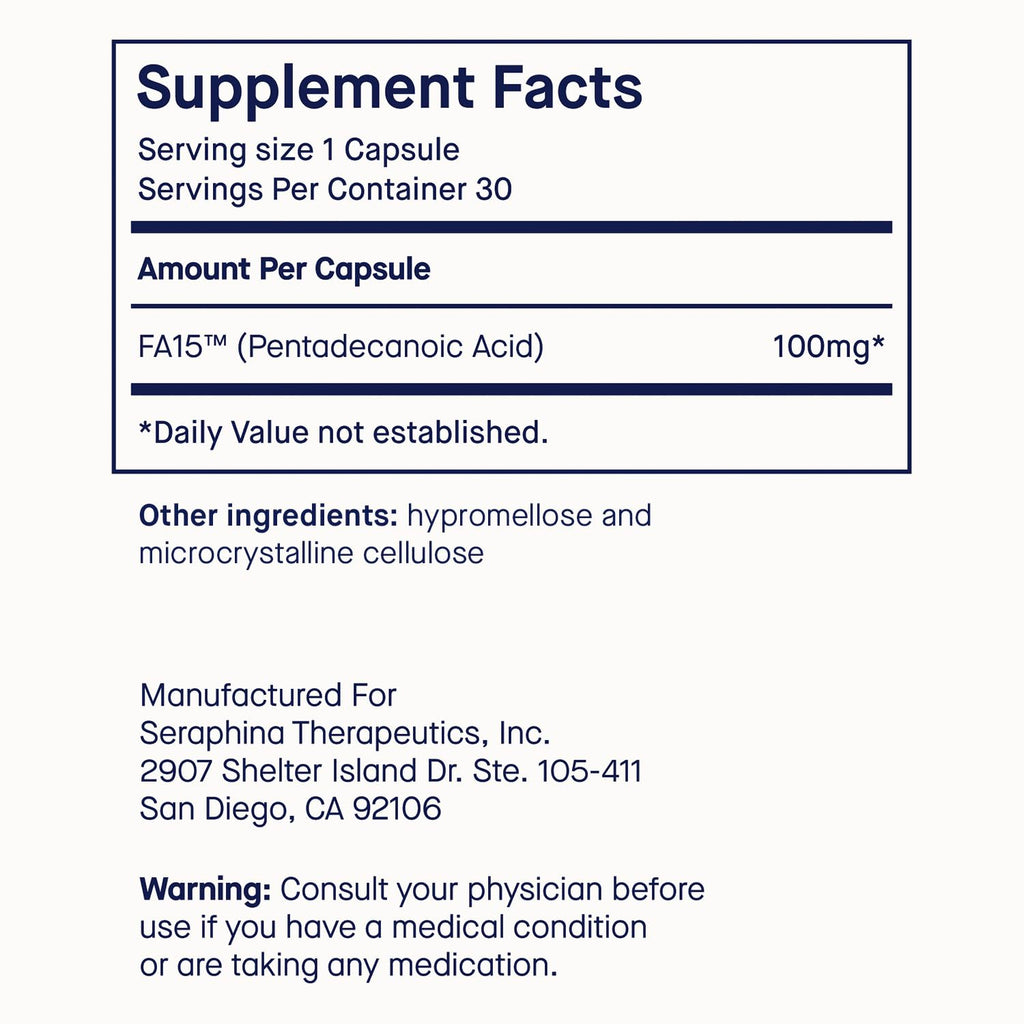 Fatty15 C15:0 Pentadecanoic Acid Healthy Aging Supplement - 3 Month Supply | 3x Cellular Benefits of Omega 3 Fish Oil - Longevity, Metabolic, Wellness & Liver Support - Gluten Free & Sugar Free