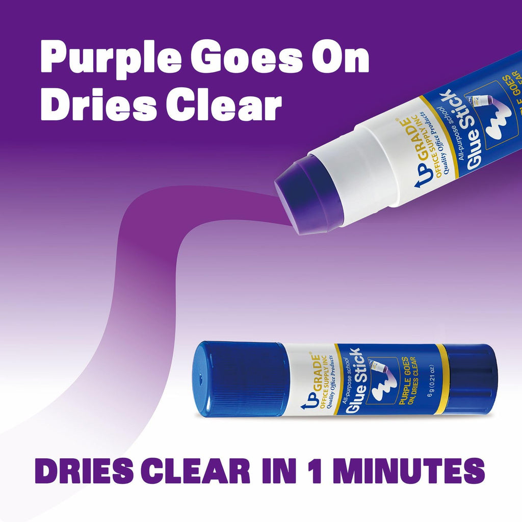 Upgrade Office Supply Glue Sticks, 6g, 12 Count, Purple Goes On Dries Clear