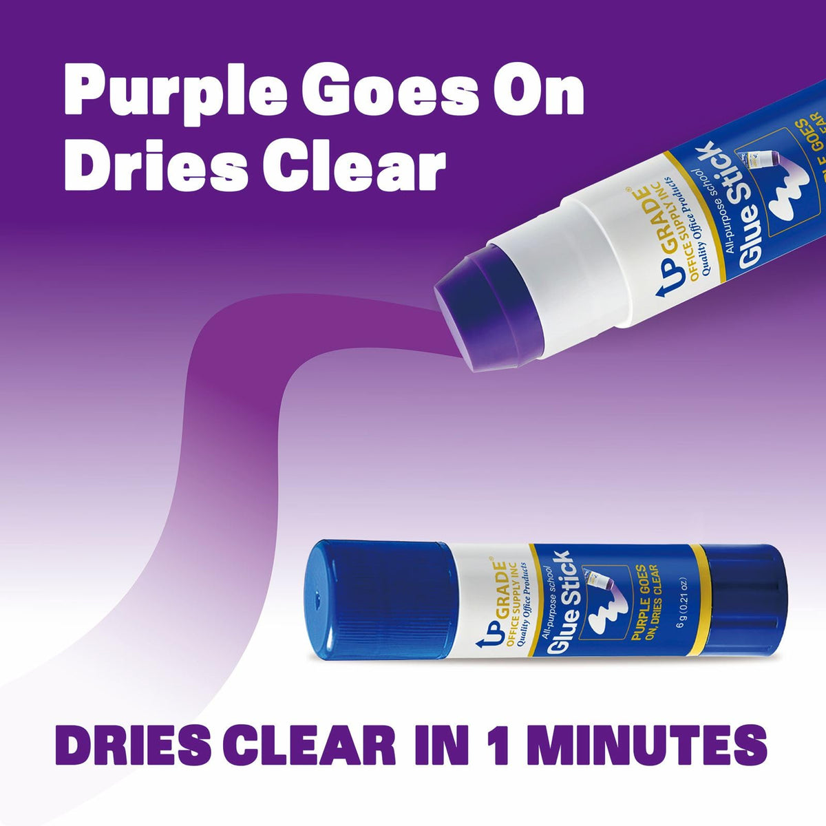 Upgrade Office Supply Glue Sticks, 6g, 12 Count, Purple Goes On Dries Clear