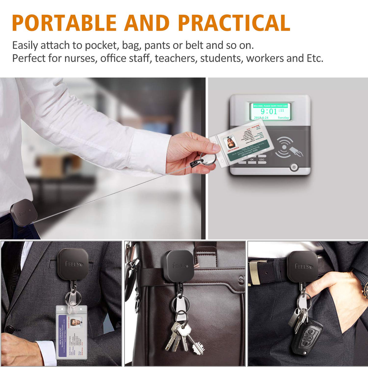 FEELSO Badge Holder Reel Retractable, 2 Pack Metal Heavy Duty Badge Holder