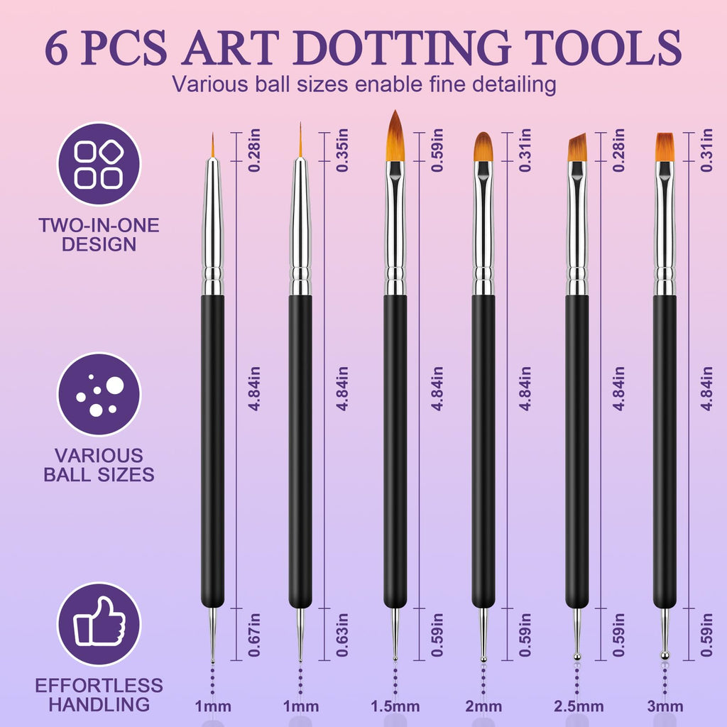 6 PCS Nail Art Brushes, Double-ended Dotting Tool with 5 Ball Sizes