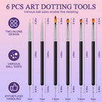 6 PCS Nail Art Brushes, Double-ended Dotting Tool with 5 Ball Sizes