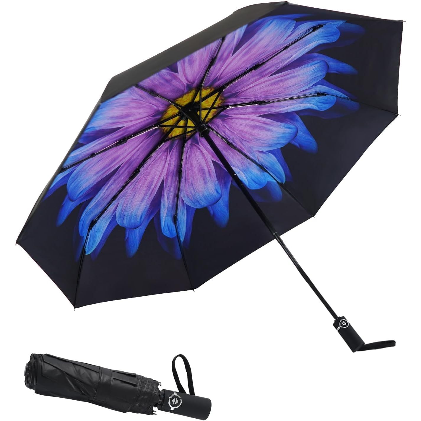 Buy now SY COMPACT Travel Umbrella Windproof Factory outlet Compact Automatic Umbrellas for Rain Compact Small UV Sun Protection Umbrella Durable Waterproof Lightweight-Fits Backpack Car Purse purple flower at indiglob india