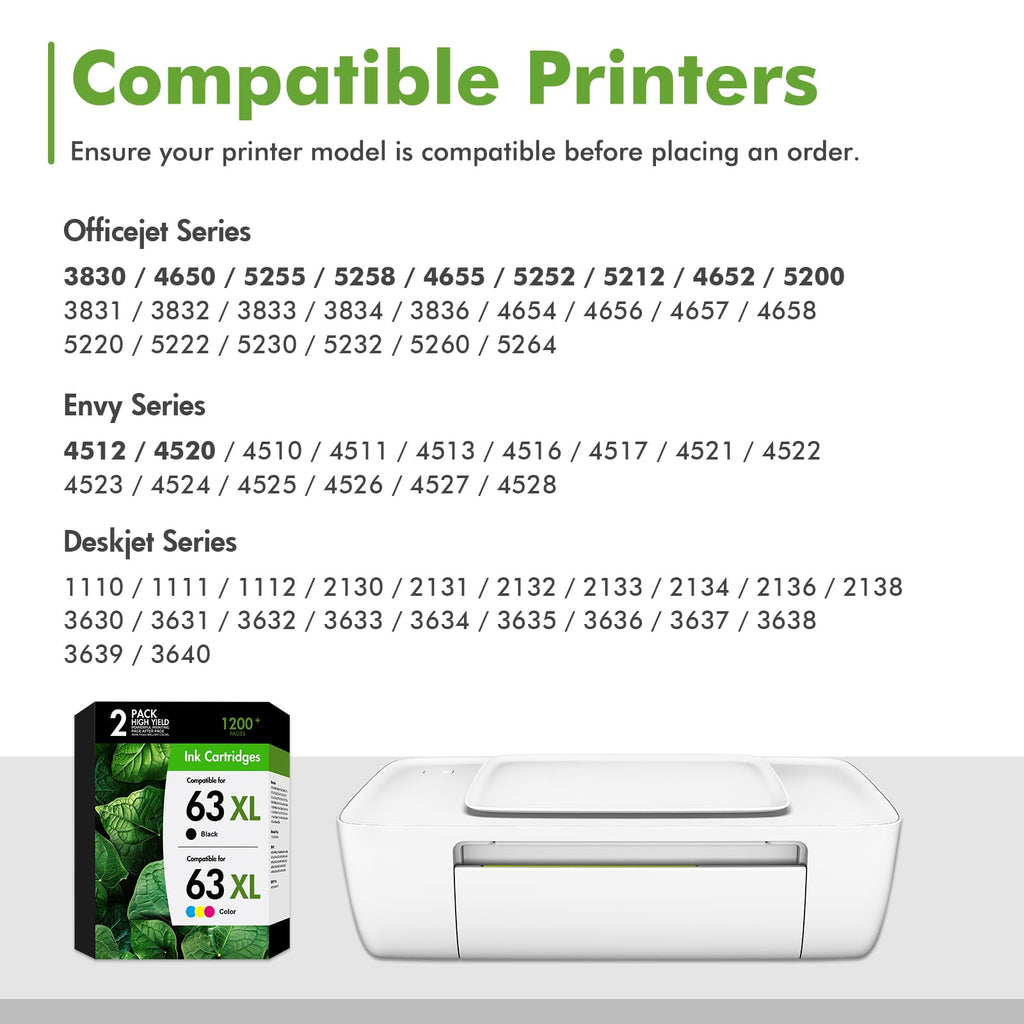 63 63XL Ink Cartridge Black and Color Combo Pack for HP 4520 3830 Printer