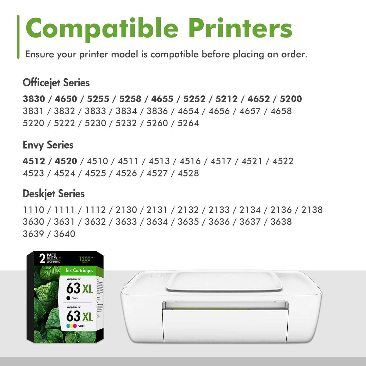 63 63XL Ink Cartridge Black and Color Combo Pack for HP 4520 3830 Printer