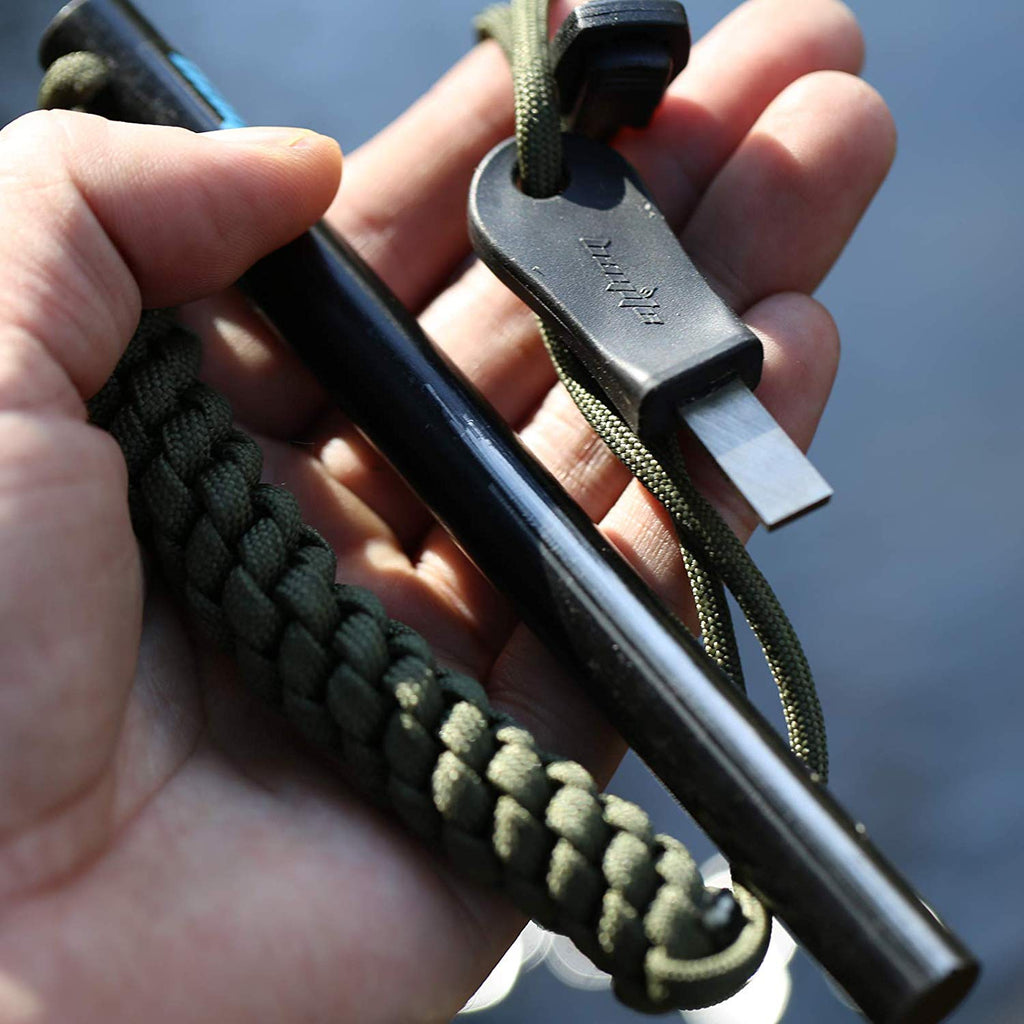 6" Survival Ferro Rod Drilled Flint Fire Starter and Striker Kit