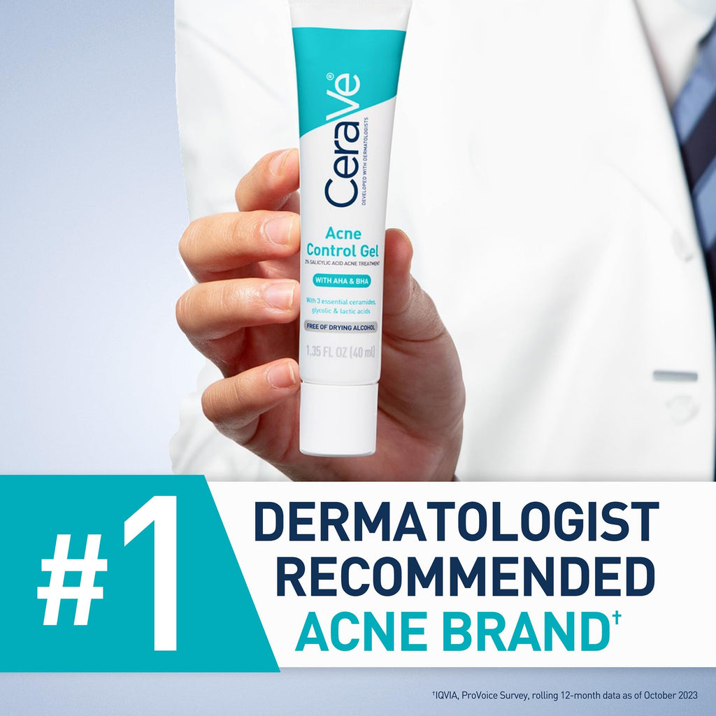CeraVe Acne Control Gel, Salicylic & Glycolic Acid Face Treatment, 1.35oz | Niacinamide and Lactic Acid Formula Acts As A Face Exfoliator and Pore Minimizer For Face To Clear Stubborn Acne