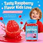 Saffron for Kids, Happy Mood Gummies, Magnesium Glycinate, Omega-3, Holy Basil, L-Theanine, Rosemary, B6, D3 for Calm, Focus, Cognition, Sleep, Sugar Free Saffron Extract Supplement, 90 Gummies