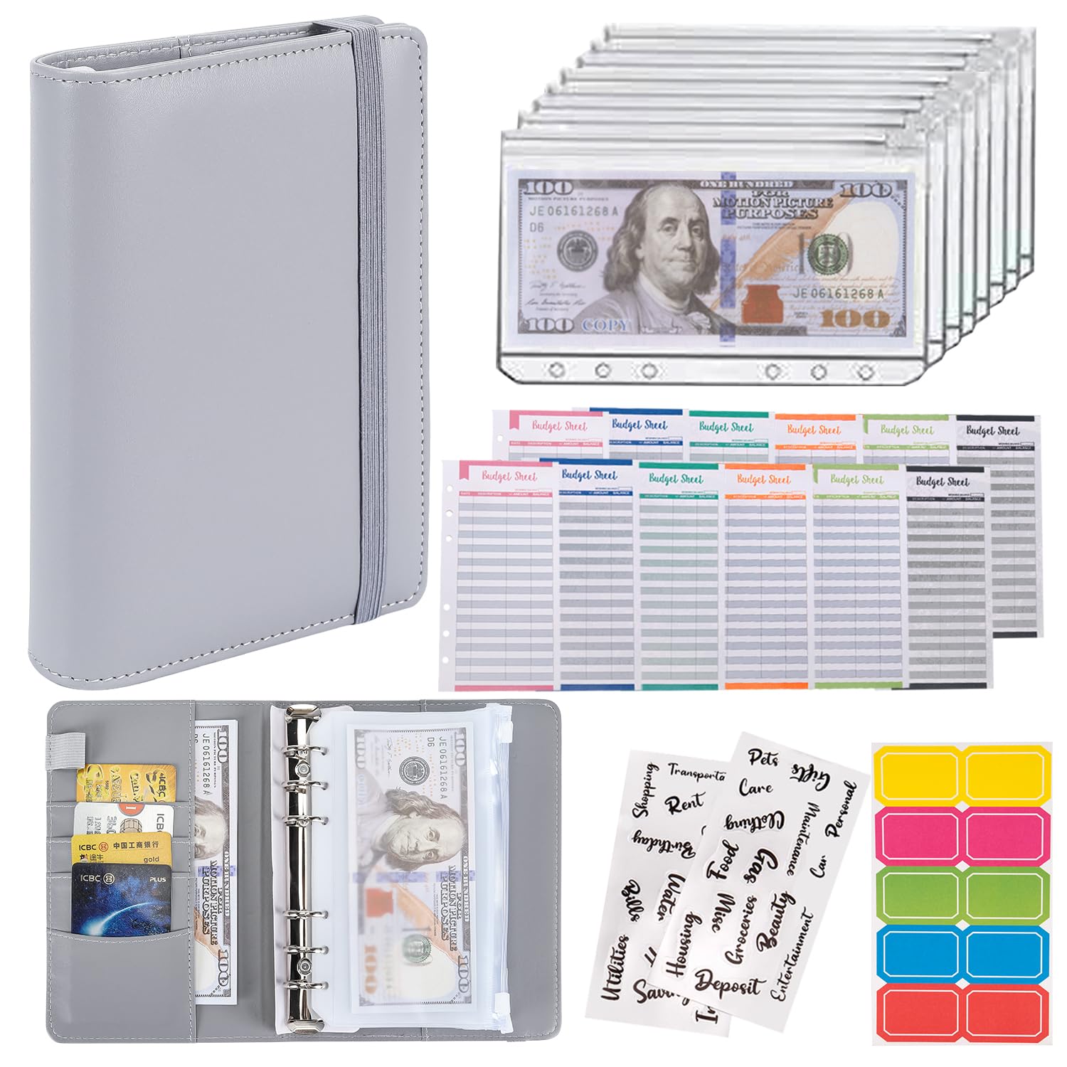 Buy now NICOOTHBudget Binder Cash Envelopes A6 Money Saving Binder with Zipper envelopes (Purple) Grey at indiglob india