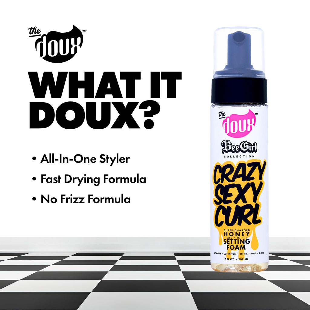 The Doux CRAZYSEXYCURL Honey Setting Foam, Styling Mousse, 7 oz | Aloe & Silk Amino Acids for moisture, Frizz Control & Moisture, For All Curl Types, Alcohol-Free