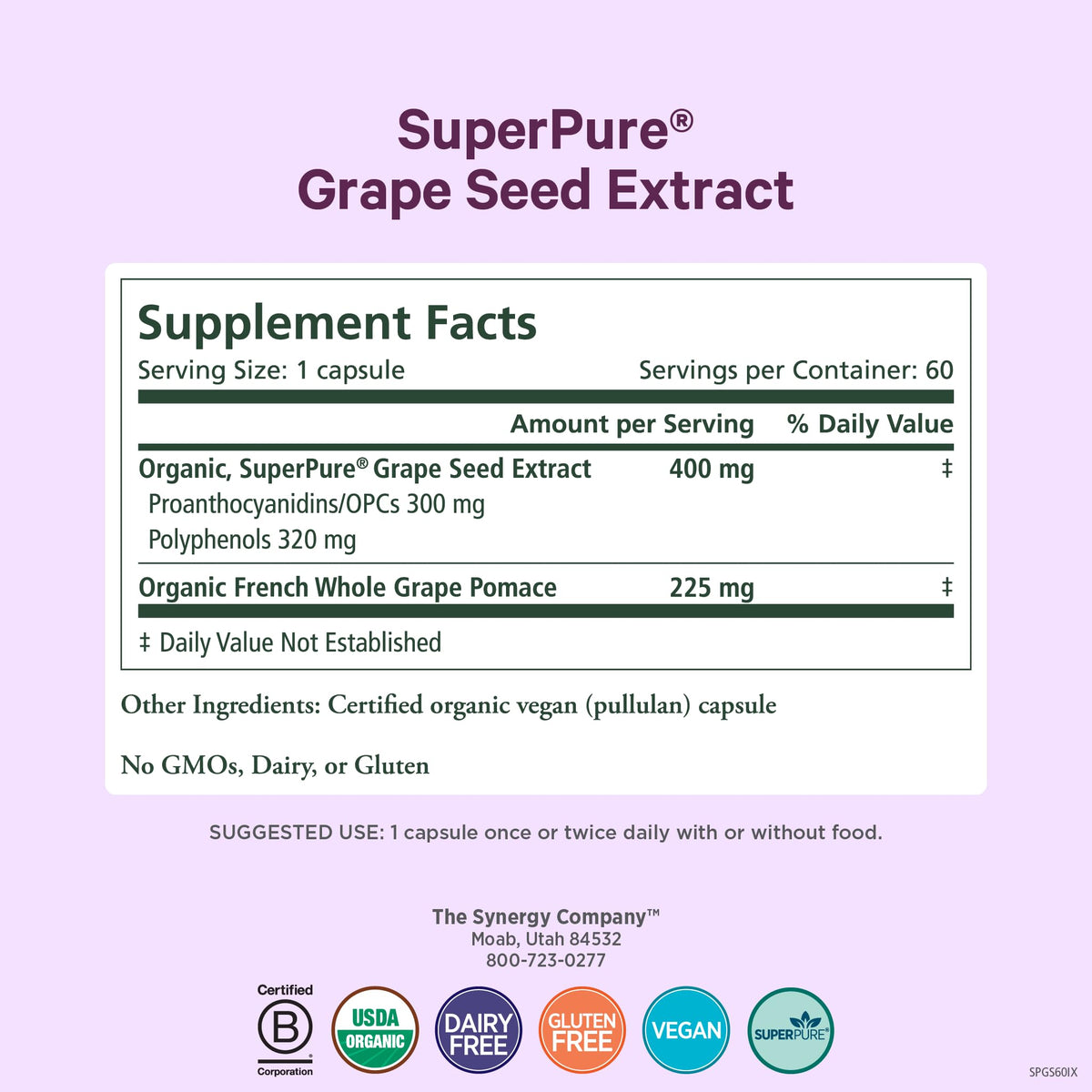 Pure Synergy SuperPure Grape Seed Extract (60 Capsules)