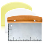 Versatile Bench Scraper with Wood Handle, Premium Stainless Steel Dough Scraper Cutter with 2 PCS Flexible Bowl Scraper for Pastry Bread Pizza, Kitchen Scraper Tool for Flat Top Griddle