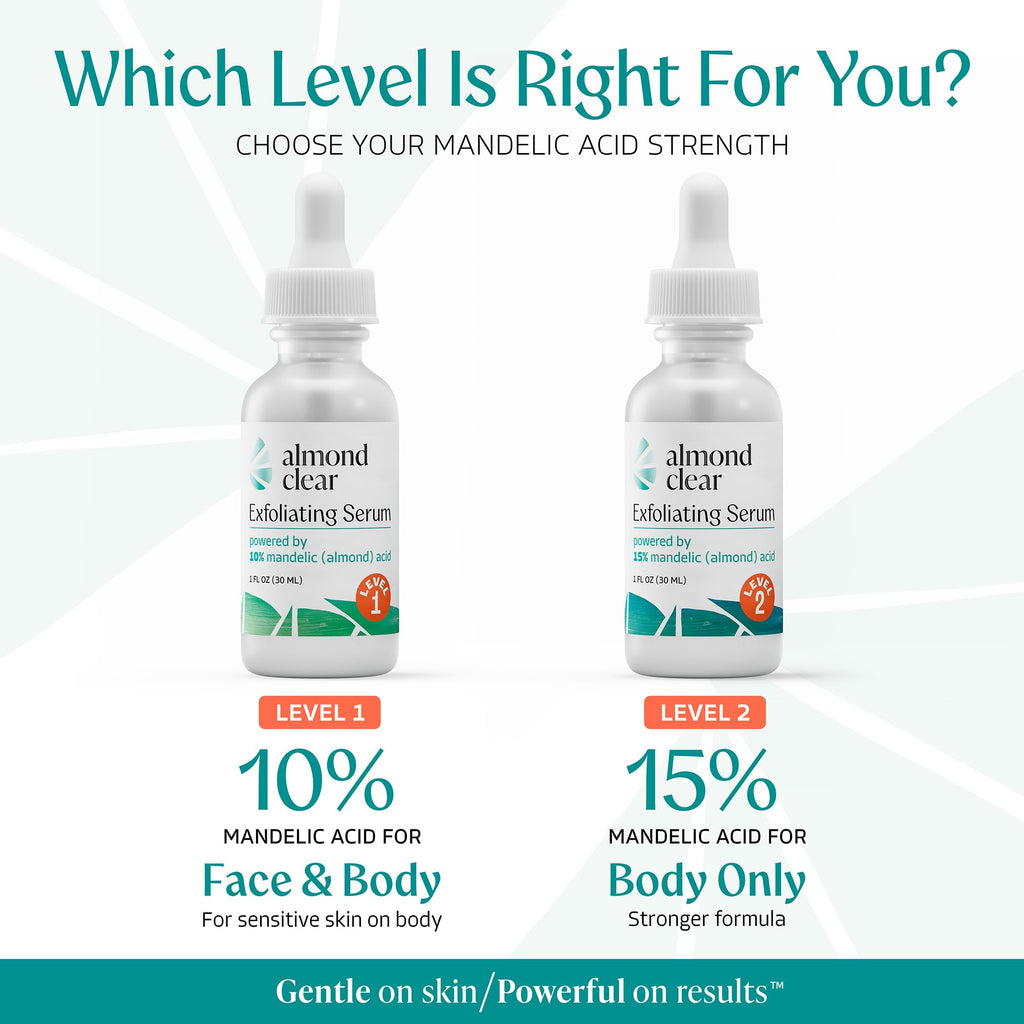Almond Clear Mandelic Acid Level 2 Serum – Extra Strength Treatment for Body Acne, Folliculitis, and Ingrown Hairs – Buttocks Clearing Dark Spot Remover – 1 Fl Oz